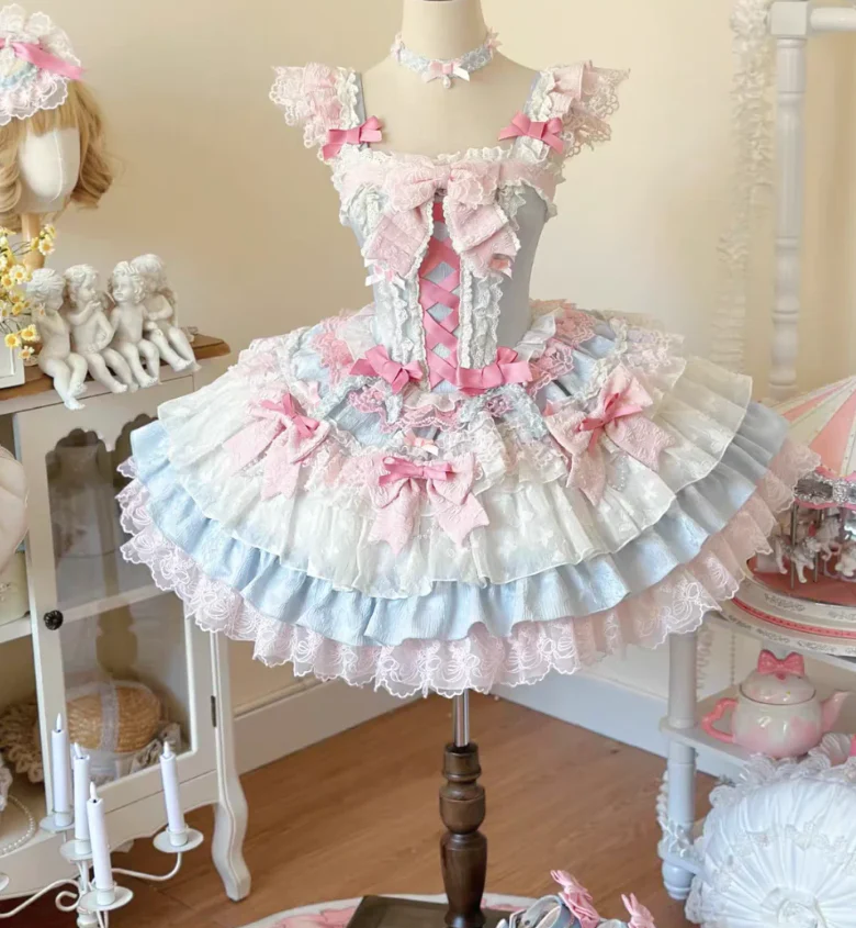 Sweet Square Neck Ball Gown Chiffon Short Birthday Outfit Cute Lolita Dresses DP3281 - Deanwangkt