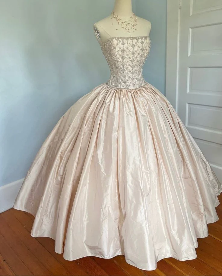 Luxury Ball Gown Strapless Sleeveless Satin Pink Quinceanera Dress Formal Gowns Vestido De 15 Anos Sweet 16 Dress DH1489 - Deanwangkt