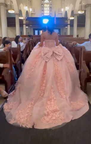 Modest Ball Gown Sweetheart Neck Blush Pink Tulle Applique Long Quinceanera Dress Formal Gowns Vestido De 15 Anos Sweet 16 Dress  DP2756 - Deanwangkt