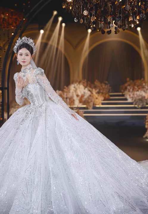 Luxury Ball Gown Sweetheart Sequin With Lace White Wedding Dress Modest Wedding Dresses Princess Wedding Gowns DH1494 - Deanwangkt