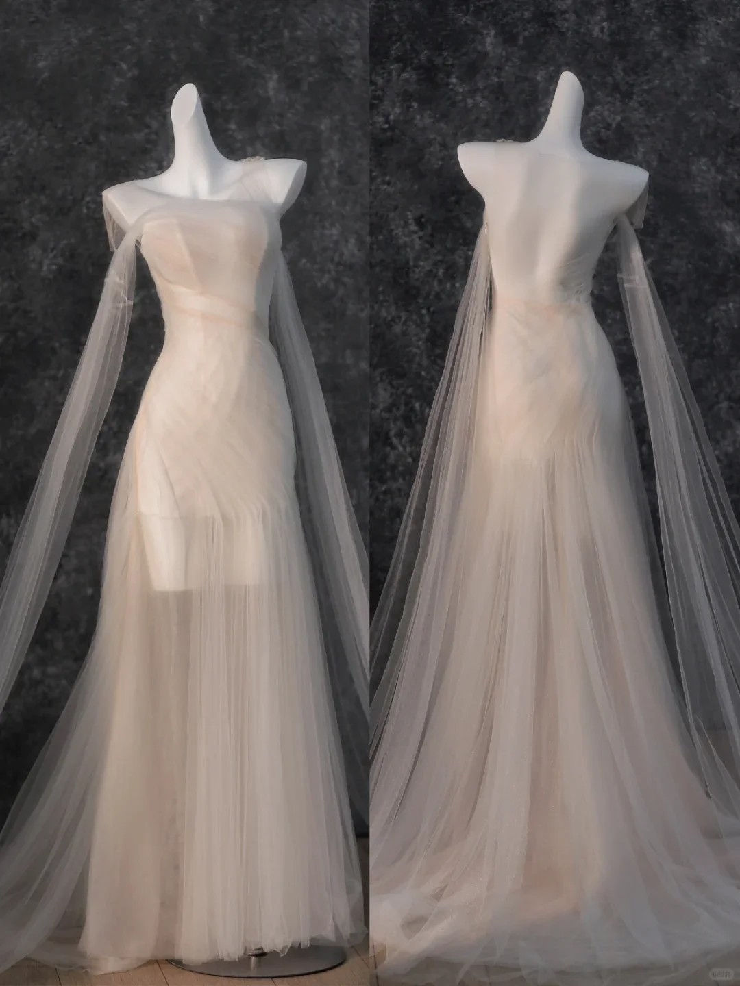 Vintage Bridal Gown Mermaid Strapless White Tulle Long Sleeves Wedding Dresses Minimalist Bridal Gowns DP1207 - Deanwangkt