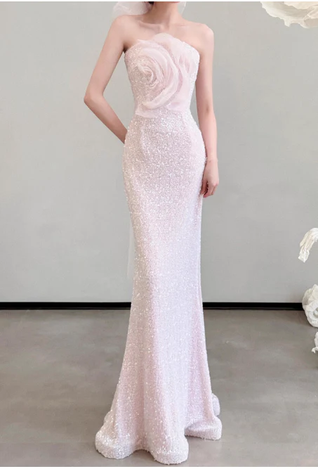 Gorgeous Strapless Mermaid Long Prom Dresses Pink Evening Dresses DP3317 - Deanwangkt