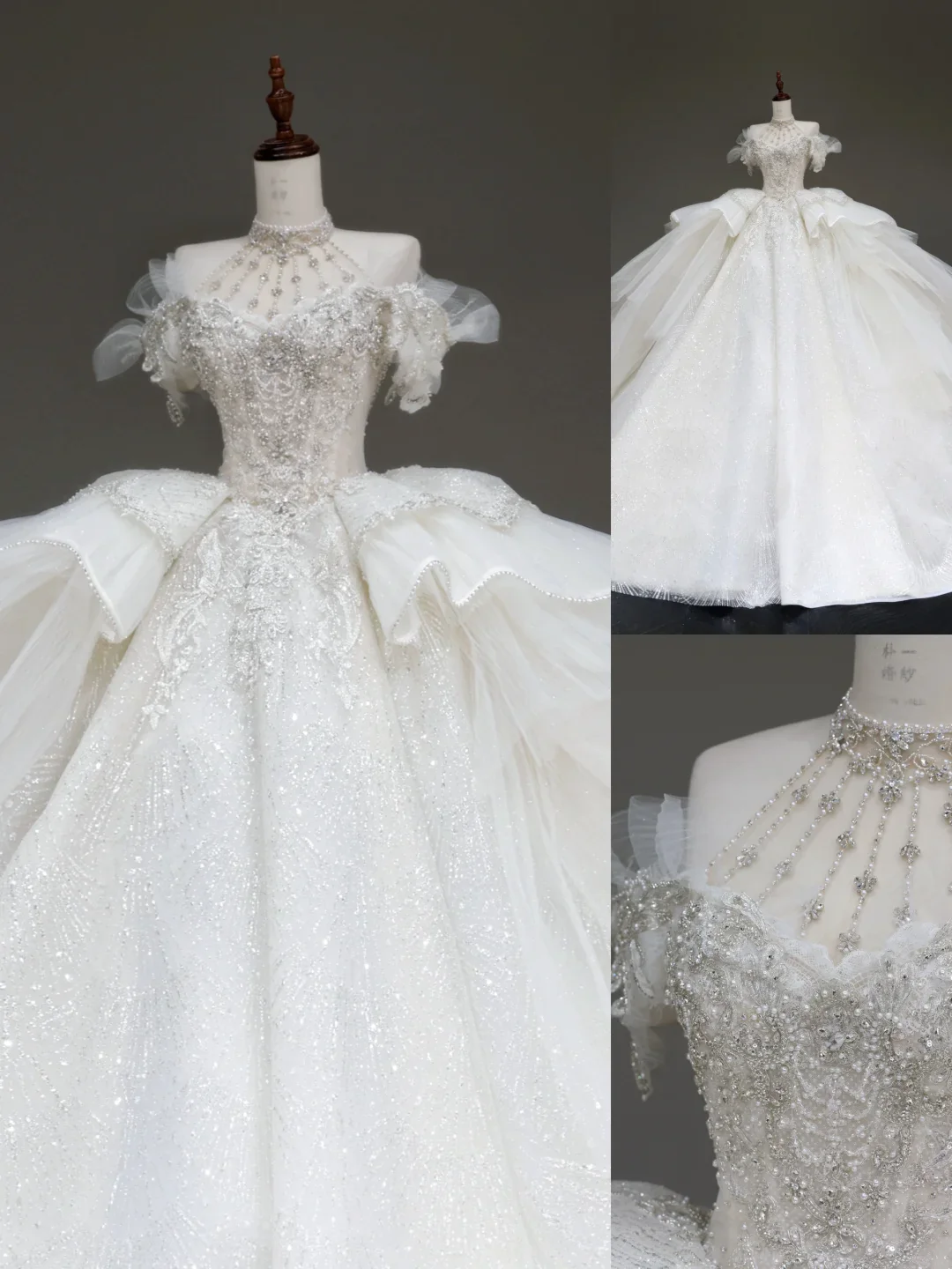 Luxury Ball Gown Wedding Dresses Off The Shoulder Short Sleeves Sequin Wedding Dress With Train DP658 - Deanwangkt