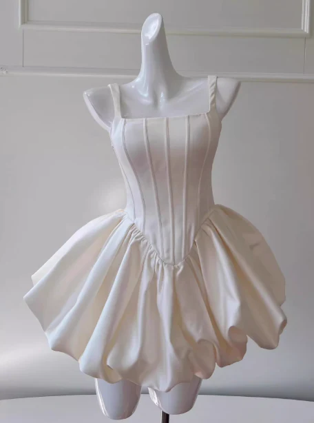 Pretty Ball Gown Square Neck White Mini Formal 8th Grade Homecoming Dresses Summer Middle School Hoco Dress Homecoming Outfits DH2311 - Deanwangkt