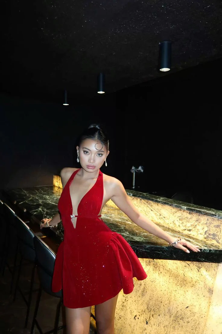 Pretty A line Halter Red Sequin Formal Homecoming Dresses 18th Birthday Outfits Graduation Dress Short Hoco Dresses DH2519 - Deanwangkt