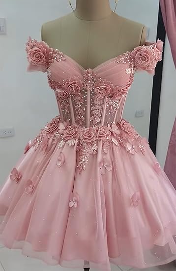 Modest Ball Gown Off The Shoulder Blush Pink Tulle Formal Homecoming Dresses 8th Grad Dance Graduation Dress Short Hoco Dresses DH2596 - Deanwangkt