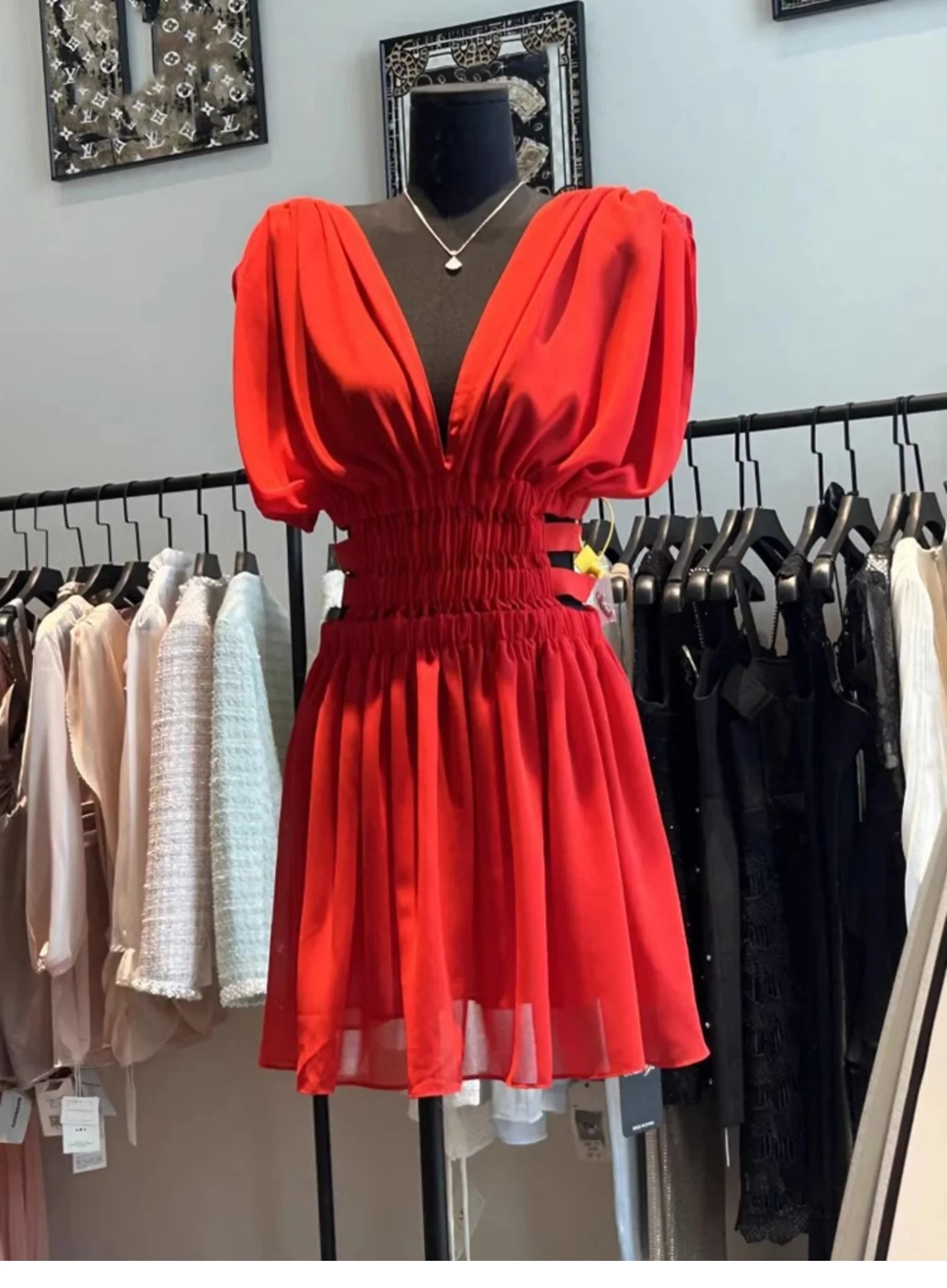 Simple A line V Neck Red Short Homecoming Dress Summer Hoco Dresses Cocktail Dress D1766 - Deanwangkt