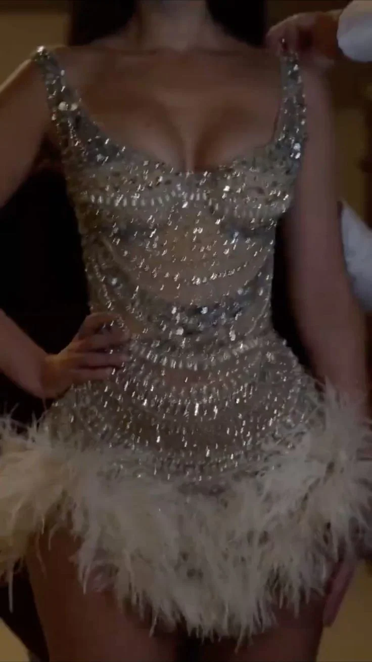 Unique Sheath Square Neck Champagne Sequin Formal Homecoming Dresses 8th Grad Dance Graduation Dress Short Hoco Dresses DH2609 - Deanwangkt