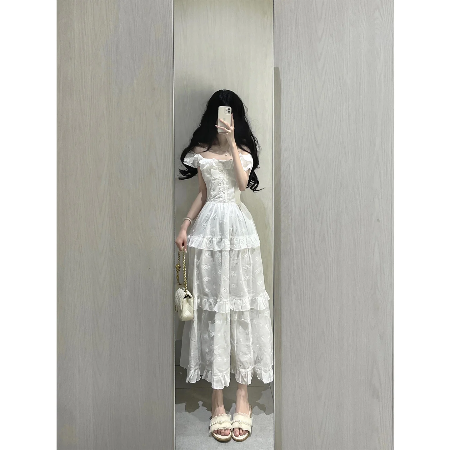 Vintage A line Square Neck White Lace Long Summer 18th Birthday Dress Party Dress Birthday Outfits Evening Dresses DH2408 - Deanwangkt