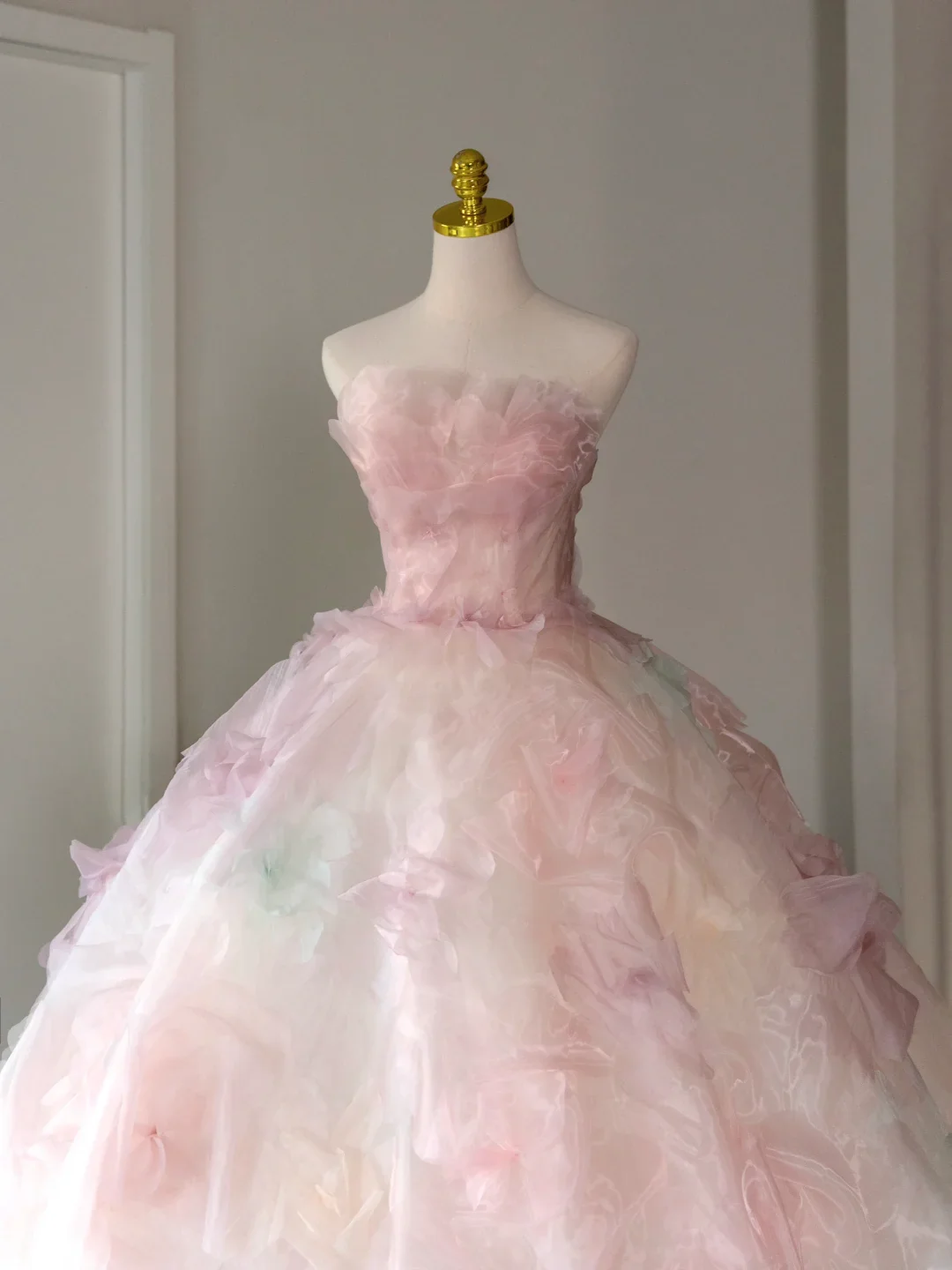 Pretty Ball Gown Strapless Pink Tulle Long Floral Quinceanera Dress Formal Gowns Sweet 17 Dresses Vestido De 15 Anos Sweet 16 Dress DH2071 - Deanwangkt