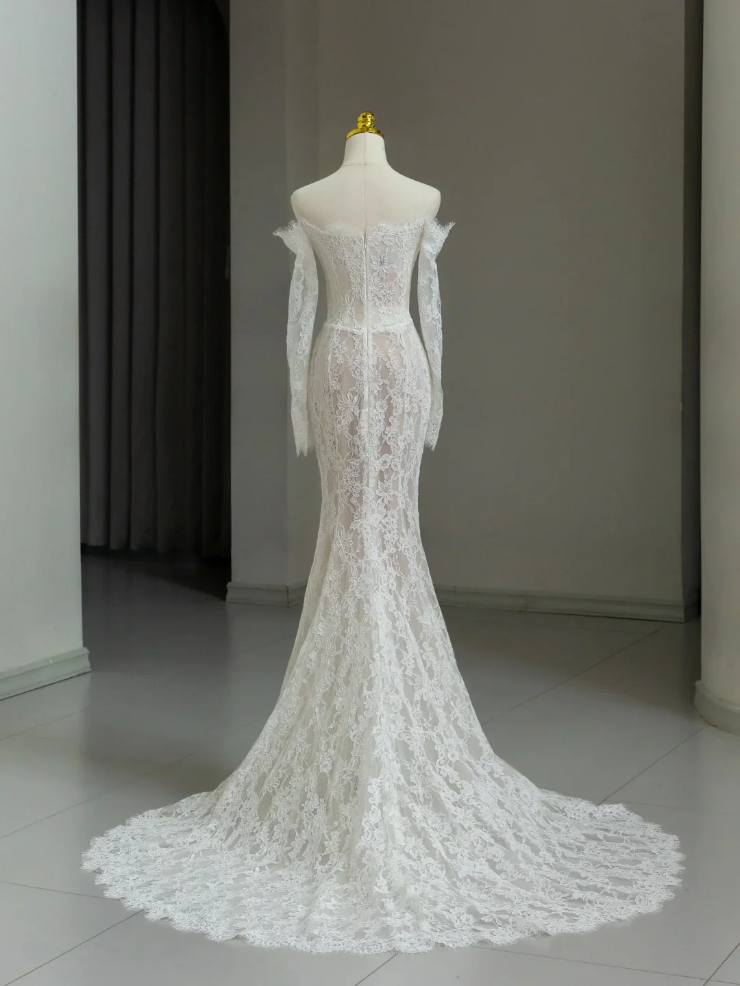 Modest Bridal Gown Mermaid Off The Shoulder White Long Sleeves Lace Wedding Dresses Elegant Bridal Gowns DH1138 - Deanwangkt