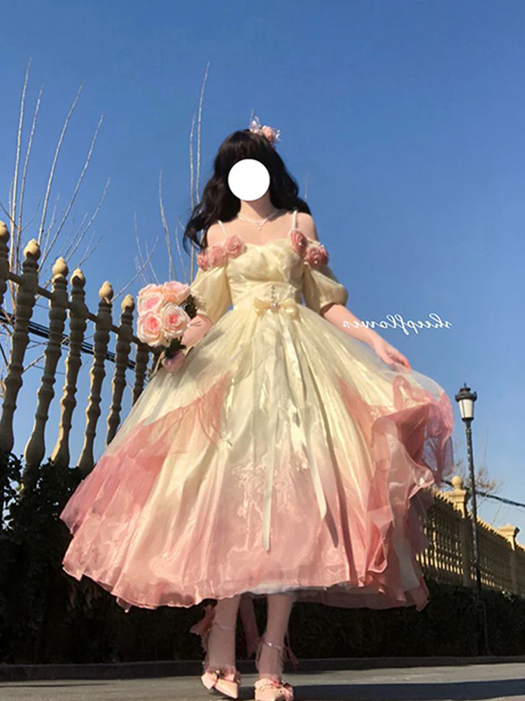 Vintage Ball Gown Off The Shoulder Short Sleeves 16th Ombre Pink Birthday Dresses Lolita Dress Birthday Outfits W1136 - Deanwangkt