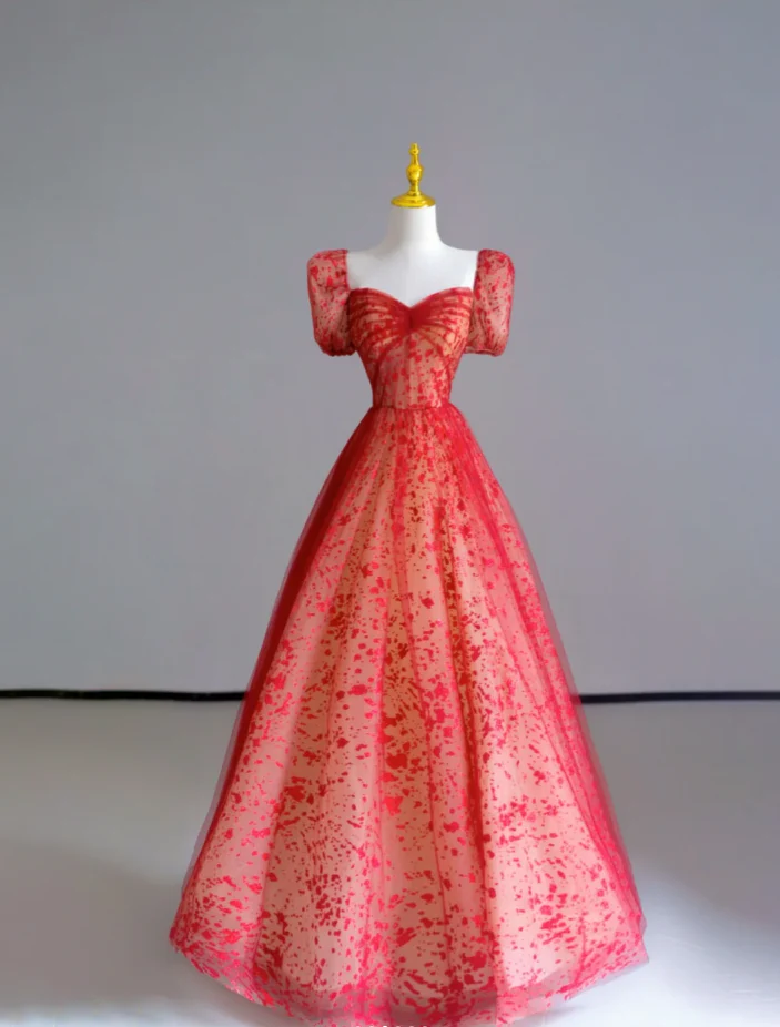 Fairy-tale A Line Sweetheart Red Tulle Long Prom Dresses Evening Dresses DP508 - Deanwangkt