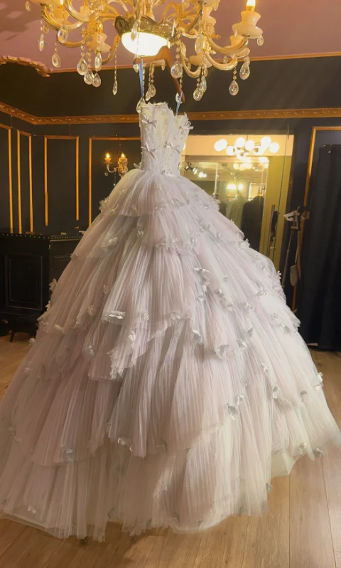 Cute Strapless Ball Gowns Light Pink Tulle Long Quinceanera Dress Formal Gowns Vestido De 15 Anos Sweet 16 Dress DP3243 - Deanwangkt