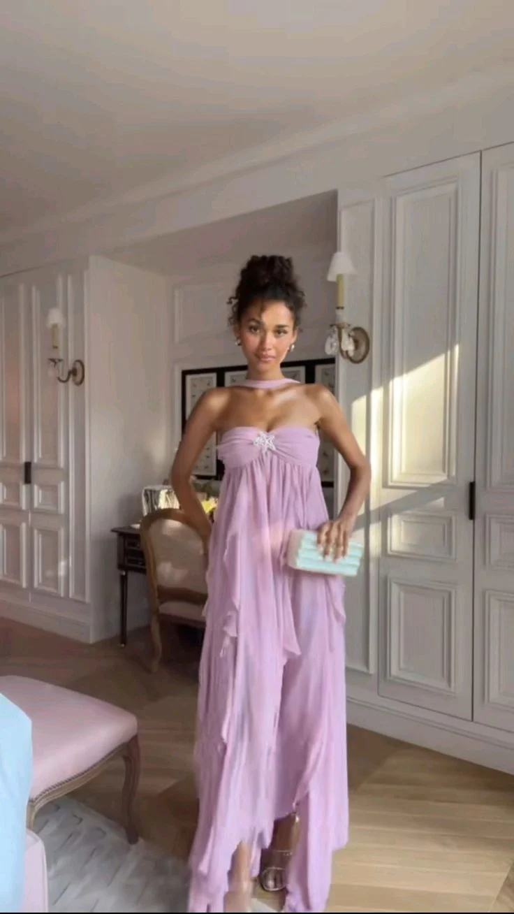 Gorgeous A line Sweetheart Lilac Chiffon Prom Dresses Formal Summer Wedding Guest Dresses Wedding Guest Outfits With Scarf DP758 - Deanwangkt