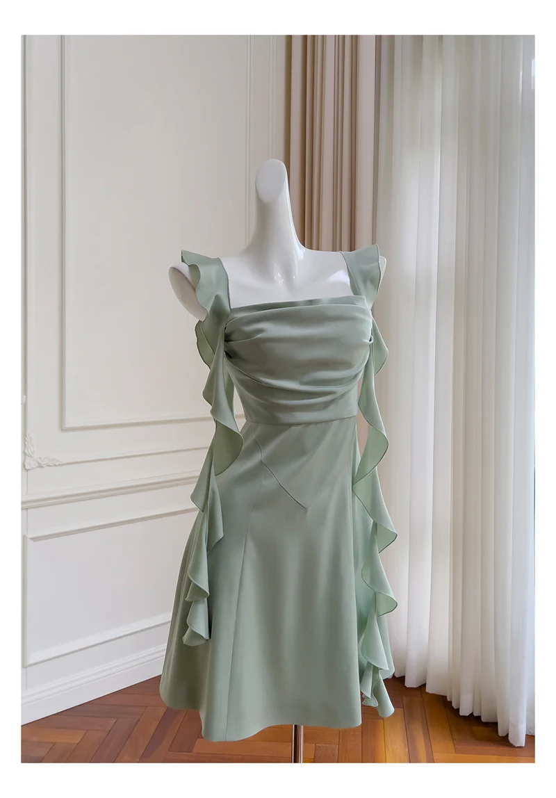 Sexy A line Square Mint Green Satin Short Homecoming Dress Summer Hoco Dresses Cocktail Dress Birthday Outfits DP2283 - Deanwangkt