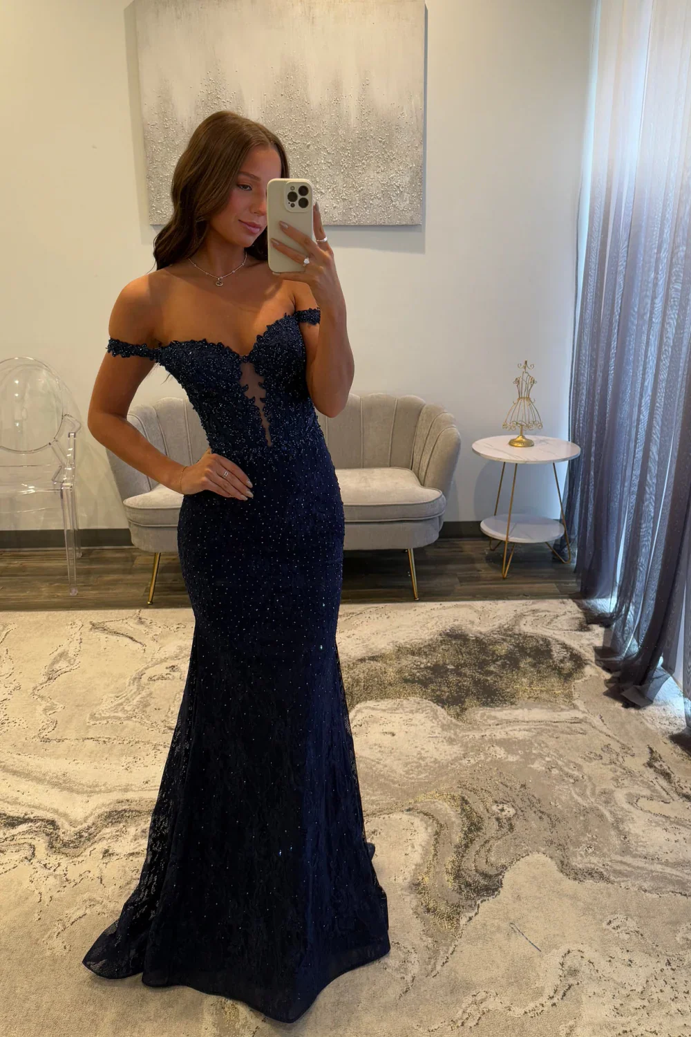 Sexy Navy Blue Mermaid Lace Appliques Prom Dresses Long for Women Prom Dress DP277 - Deanwangkt