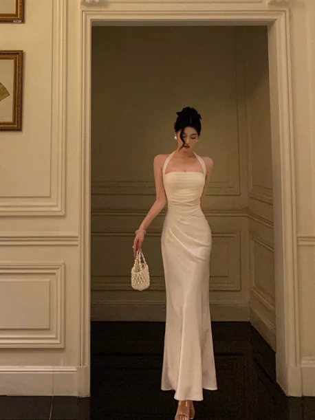 Sexy Sheath Halter White 18th Birthday Dress Long Party Birthday Outfits For Women DP0157 - Deanwangkt