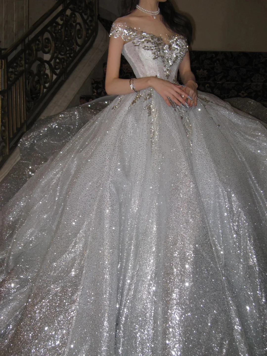 Unique Bridal Dress Ball Gown Scoop White Sequin Long Wedding Dresses Luxury Bride Dress Bridal Gowns DH1519 - Deanwangkt