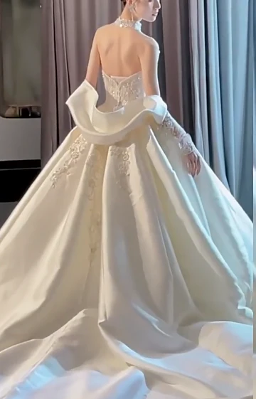 Romantic Wedding Gown Bridal Dress Ball Gown Strapless Wedding Dress White Lace Appliques Wedding Dresses Modest Wedding Gowns DH2040 - Deanwangkt