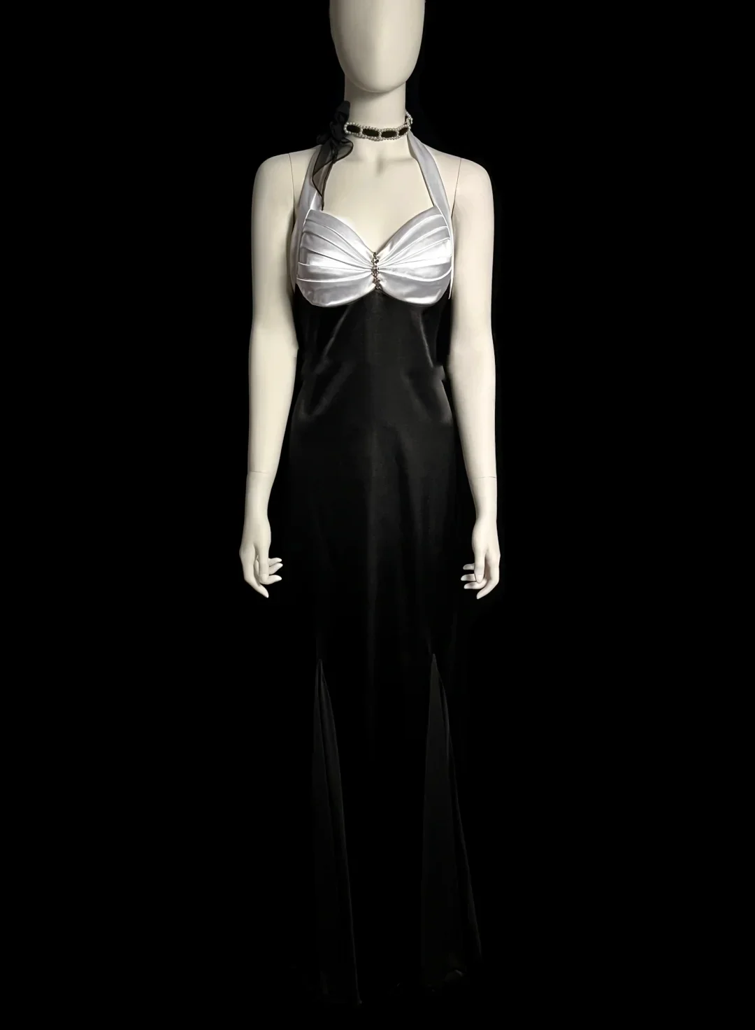 Vintage Mermaid Halter Black Satin Long Evening Party Gowns Evening Formal Dresses Prom Dress DP2032 - Deanwangkt