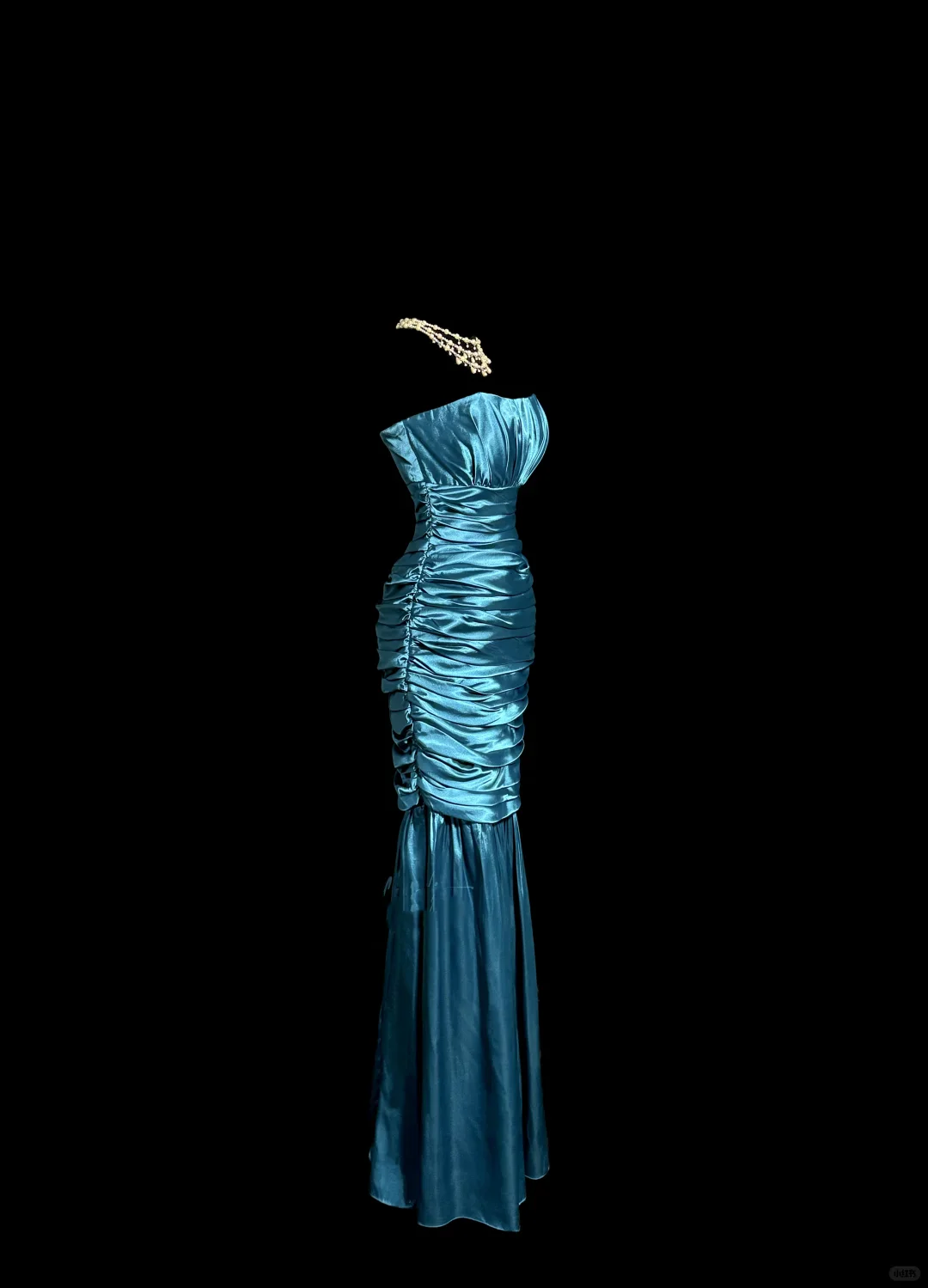 Vintage Classy Mermaid Strapless Blue Satin Sleeveless Pleated Long Evening Dress Prom Dresses H2978 - Deanwangkt