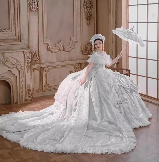 Gorgeous Off-Shoulder Ball Gown Long Wedding Dress White Lolita Bridal Gown DP3794 - Deanwangkt
