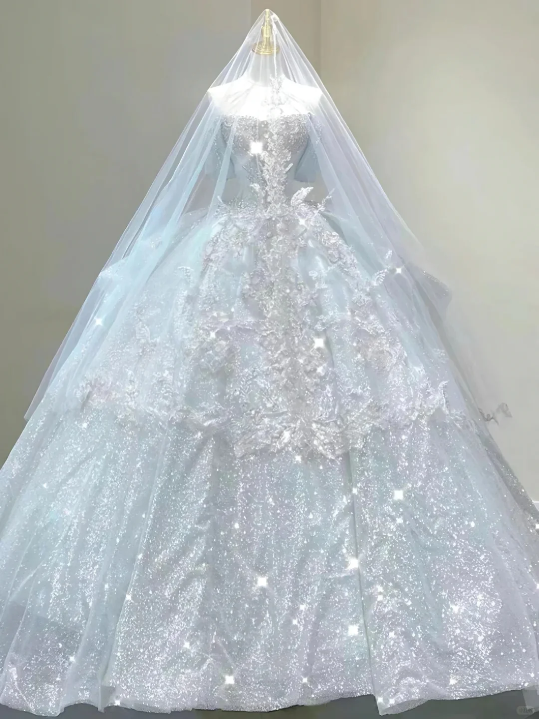 Timeless Off-the-Shoulder Ball Gown Sparkly Tulle Wedding Dress Bridal Gown with Veil DP2891 - Deanwangkt