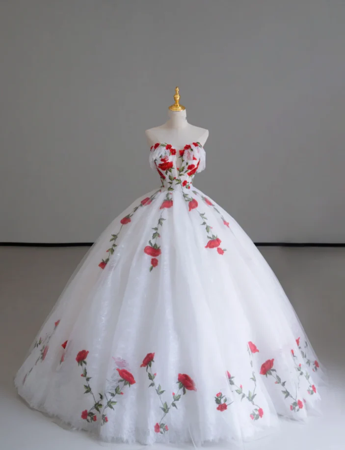 Classy Ball Gown Sweetheart Red White Tulle Prom Dresses Birthday Dresses Dance Party Dress Graduation Prom Dresses DP511 - Deanwangkt