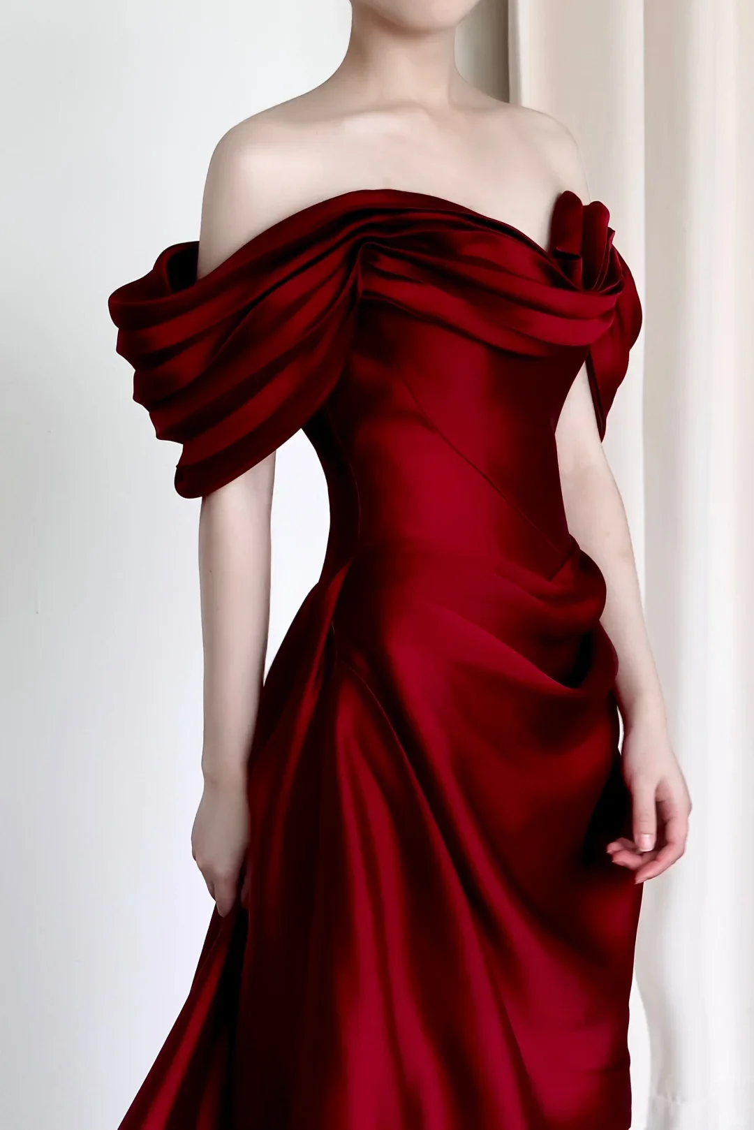 Gorgeous Mermaid Off The Shoulder Burgundy Satin Long Prom Dresses Graduation Dresses DP665 - Deanwangkt