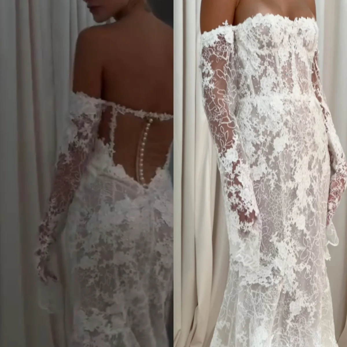Timeless Bridal Gown Mermaid Off The Shoulder White Lace Long Sleeves Wedding Dresses Elegant Bridal Gowns DH954 - Deanwangkt