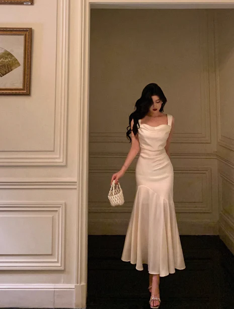 Classy Mermaid Square Neckline White 18th Birthday Dress Party Gown 18th Birthday Outfits Birthday Dress Ideas For Women DP582 - Deanwangkt