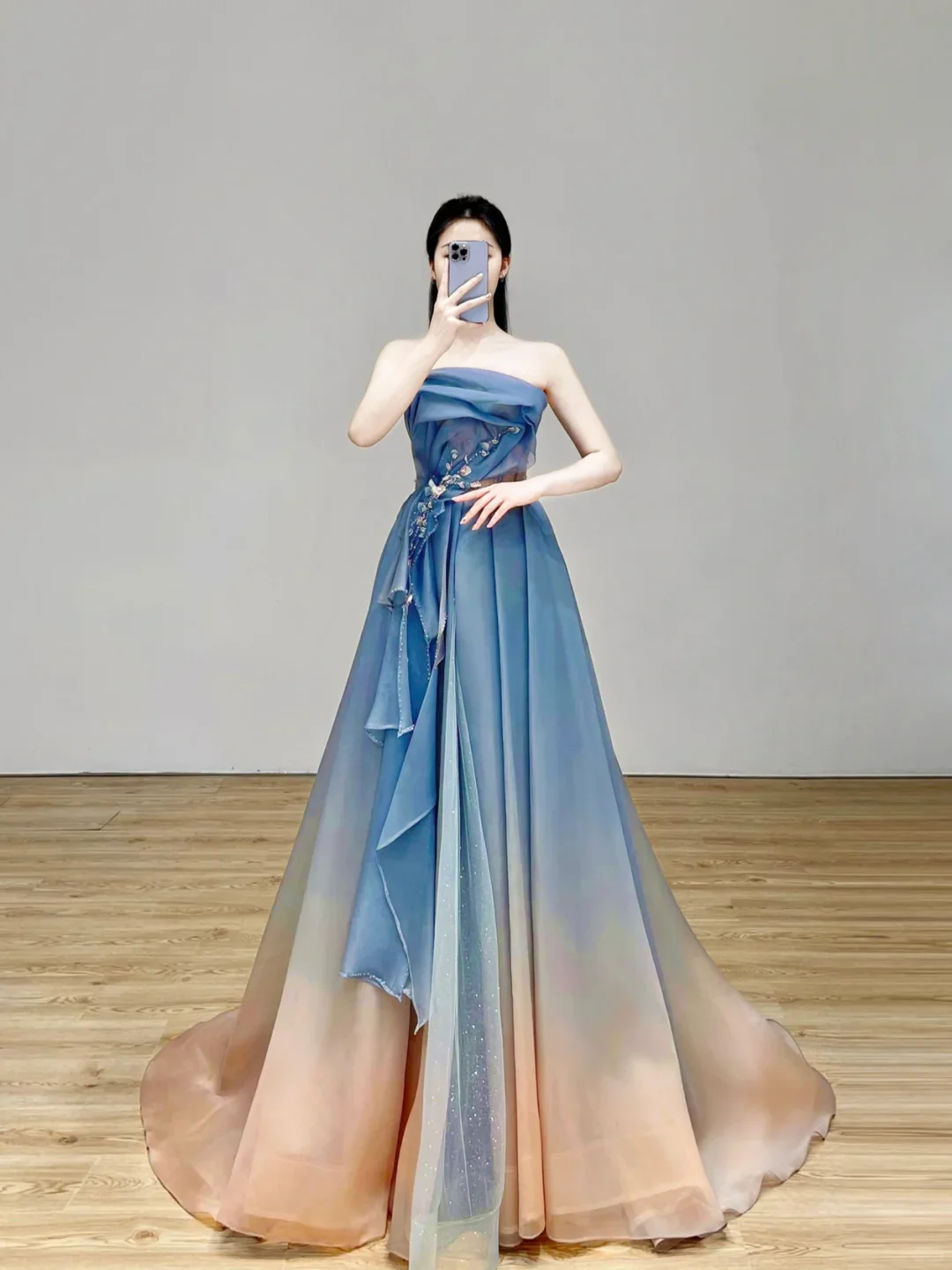 Elegant Glamour Ball Gown Strapless Blue Prom Dress Party Dress Evening Dresses DP1525 - Deanwangkt