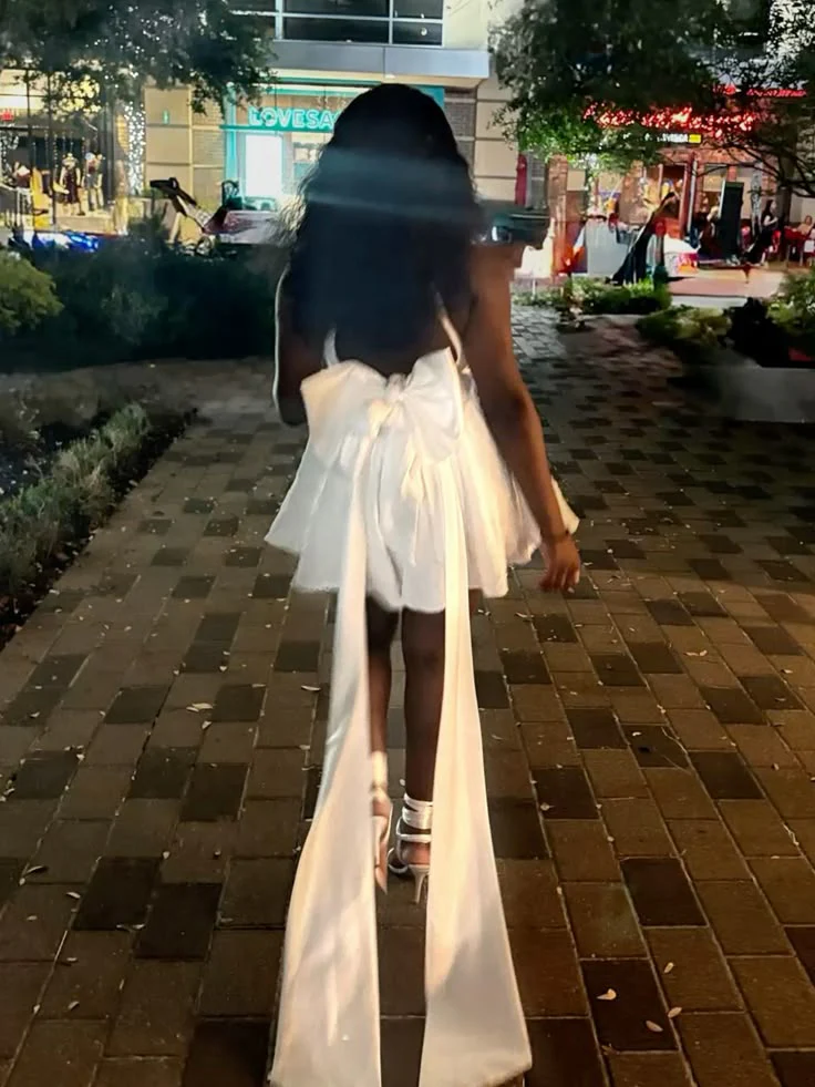 Sexy Ball Gown Straps White Satin Bow Short Summer Birthday Dress Hoco Dress Birthday Outfit 18th Birthday Mini Party Dresses DP1039 - Deanwangkt