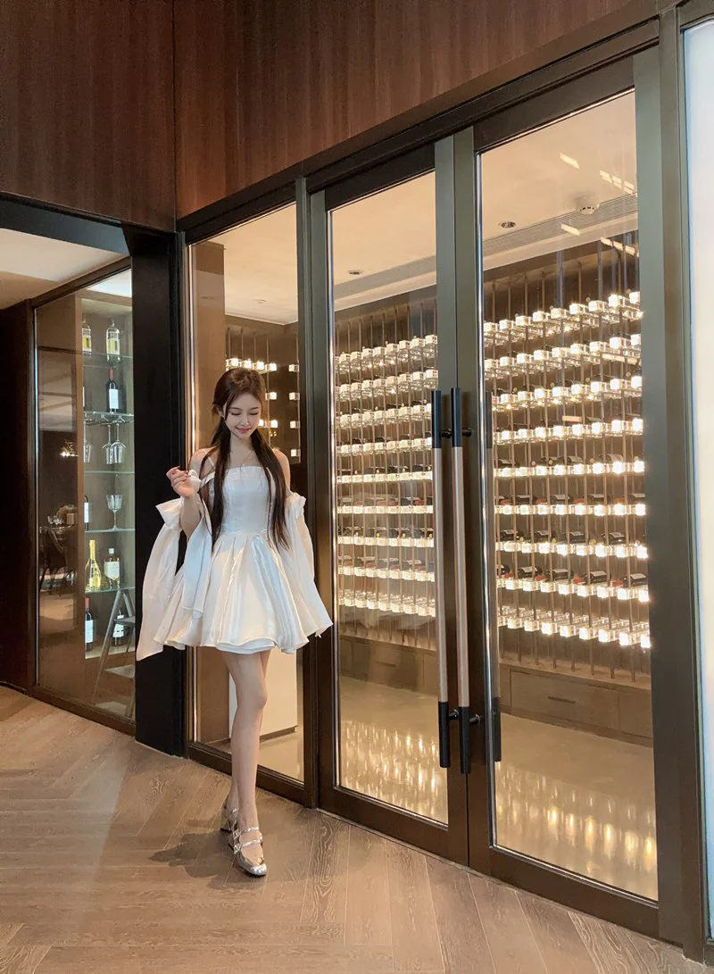 Sexy A line Spaghetti Straps Satin White Short Homecoming Dress Summer Hoco Dresses Cocktail Dress Birthday Outfits DP2290 - Deanwangkt