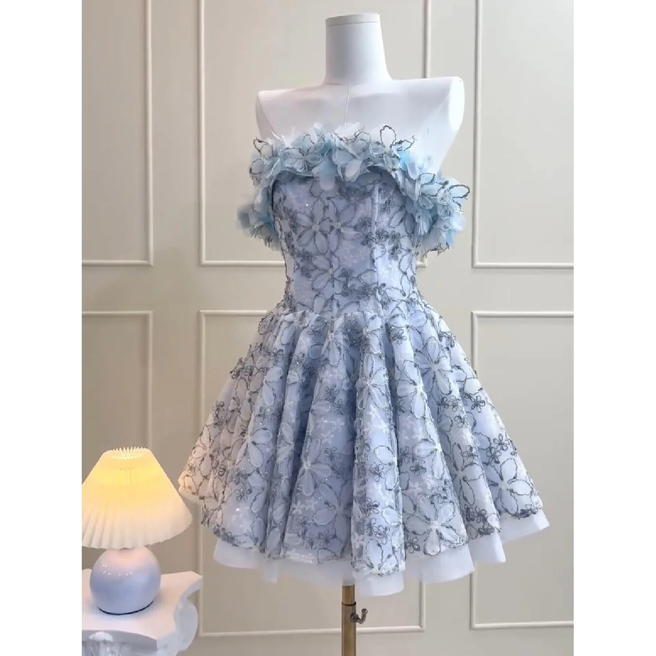 Simple A line Strapless Blue Lace Party Dresses Short Formal Homecoming Dresses Night Chic Elegant Short Dresses Cocktail Dress 18th Birthday Outfits Hoco Dresses DH2752 - Deanwangkt