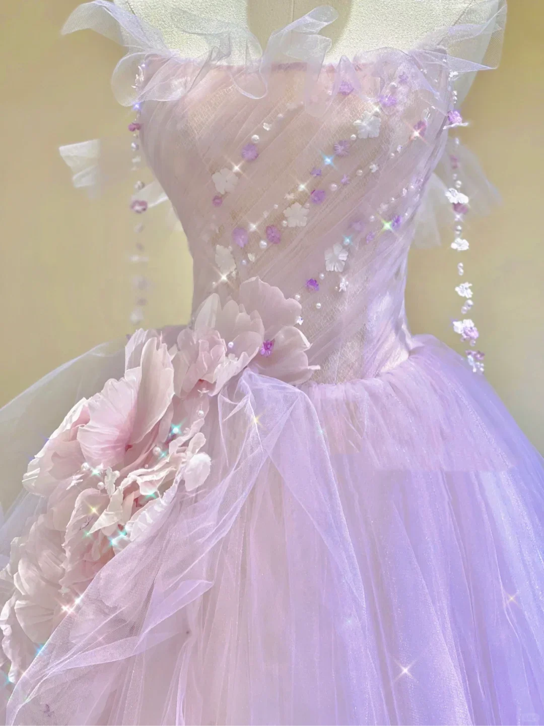 Pretty Ball Gown Strapless Sleeveless Long Pink Tulle Prom Dresses Evening Dresses DP314 - Deanwangkt