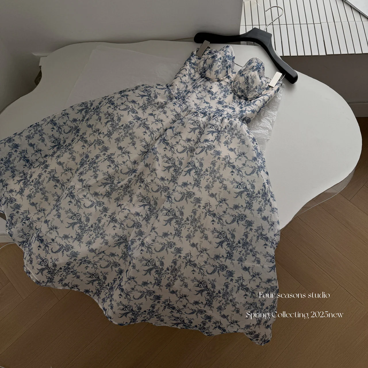 Sexy Ball Gown Sweetheart Floral Blue Summer Dress Holiday Party Outfits For Women DP0083 - Deanwangkt