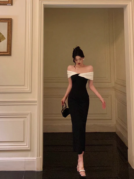 Elegant Sheath Off The Shoulder Black 18th Birthday Dress Party Gown Birthday Outfits Birthday Dress Ideas For Women DP587 - Deanwangkt