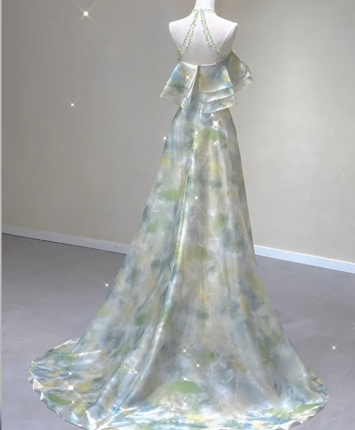 Classy A Line Halter Sleeveless Chiffon High School Evening Dress Long Green Prom Dresses DP427 - Deanwangkt