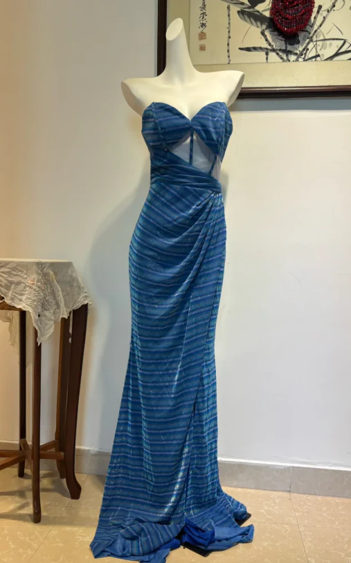 Gorgeous Sweetheart Neck Sheath Long Prom Dresses, Blue Formal Dresses DP3332 - Deanwangkt