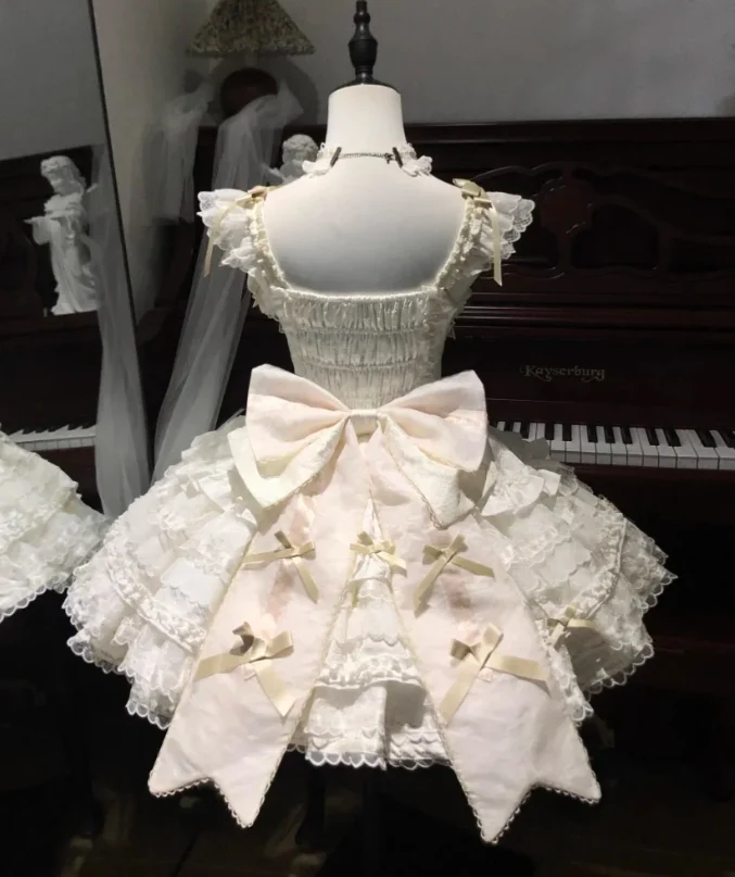 Fairy Strap Ball Gown White Sleeveless Short Birthday Dresses Lace Sweet Lolita Dresses DP3799 - Deanwangkt