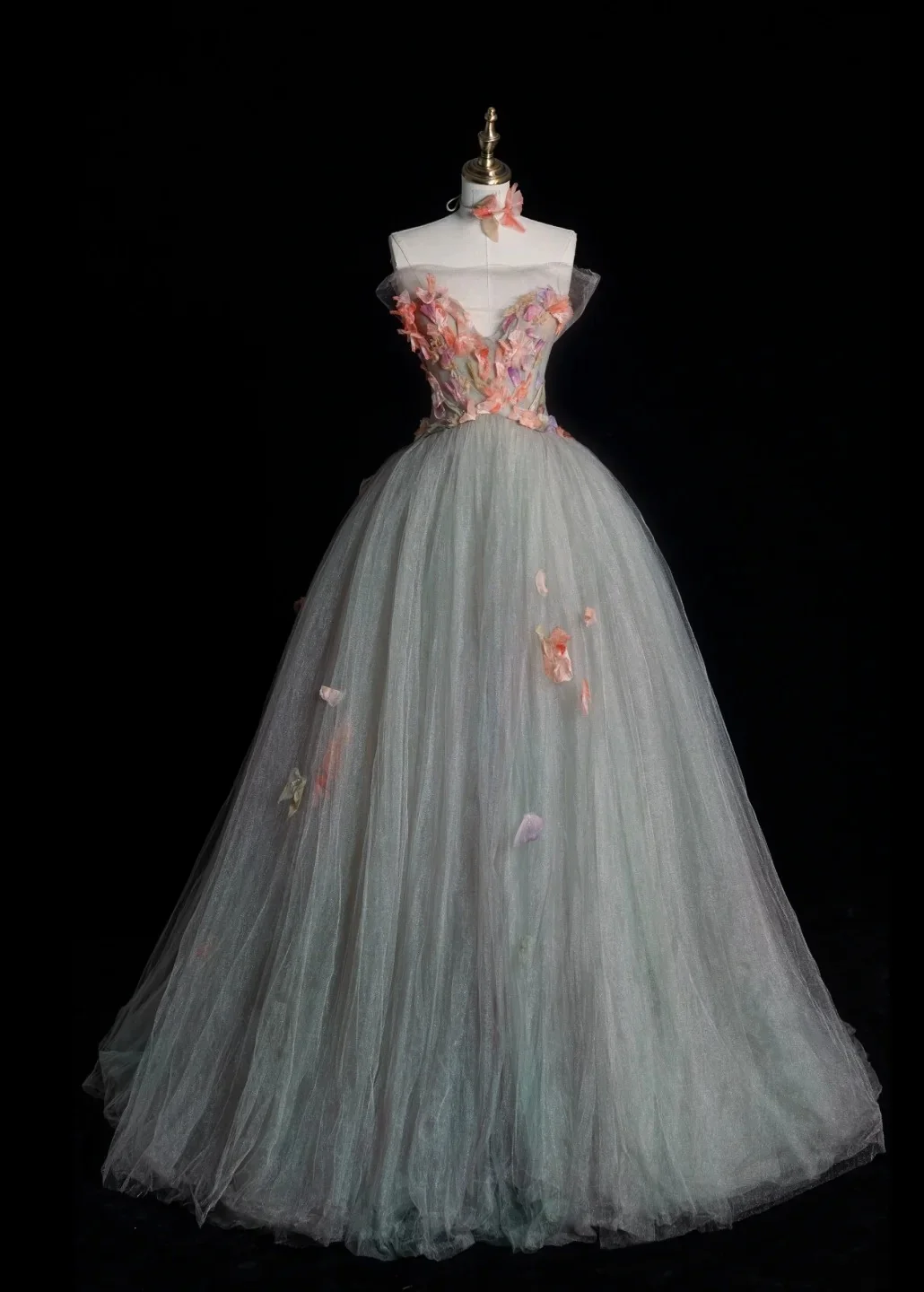 Cute Strapless A-line Long Prom Dresses Tulle Light Green Evening Dresses Sweet 16 Dress DP3729 - Deanwangkt