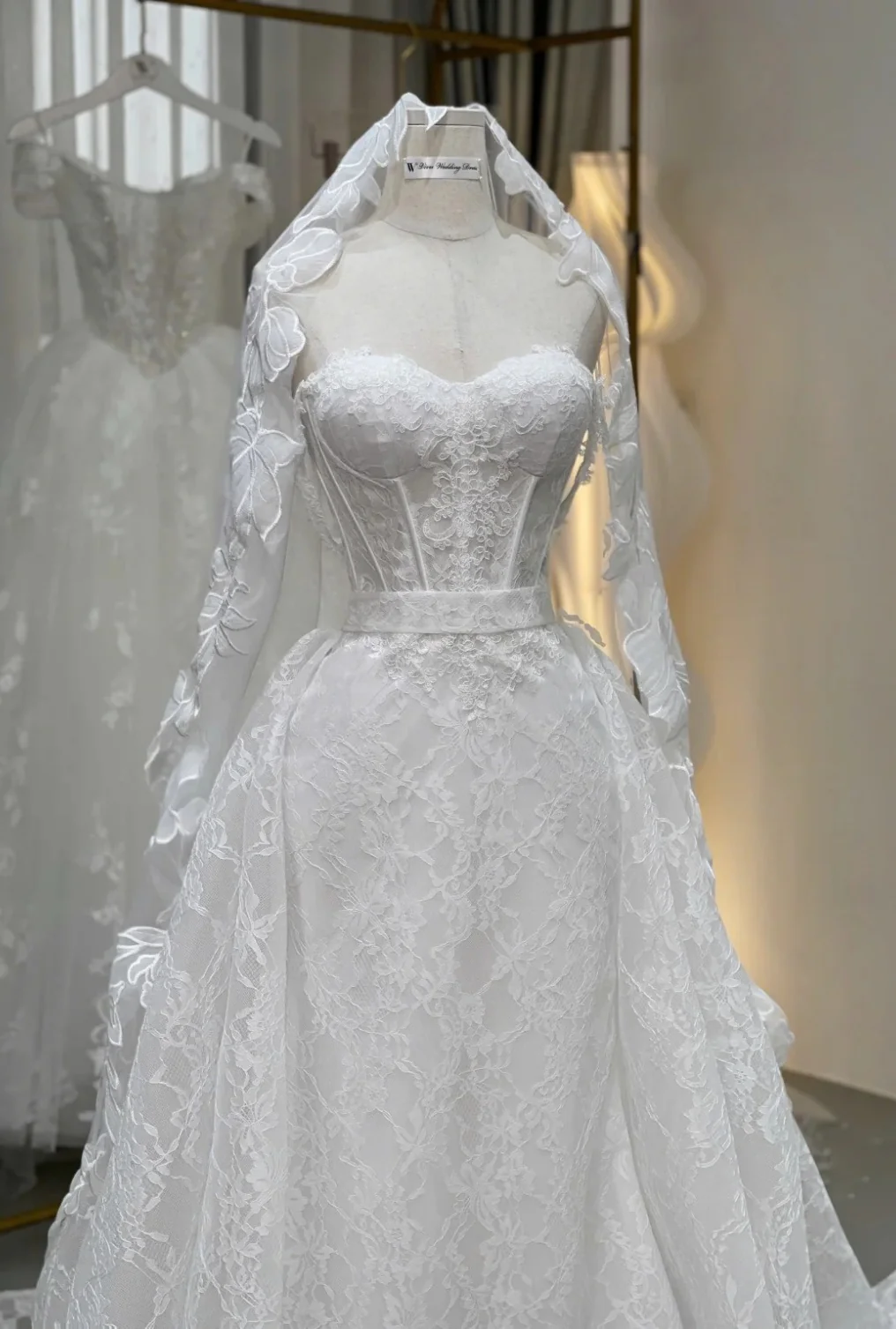 Elegant Sweetheart Neck Sheath Wedding Dresses White Lace Trailing Bridal Gowns DP3228 - Deanwangkt