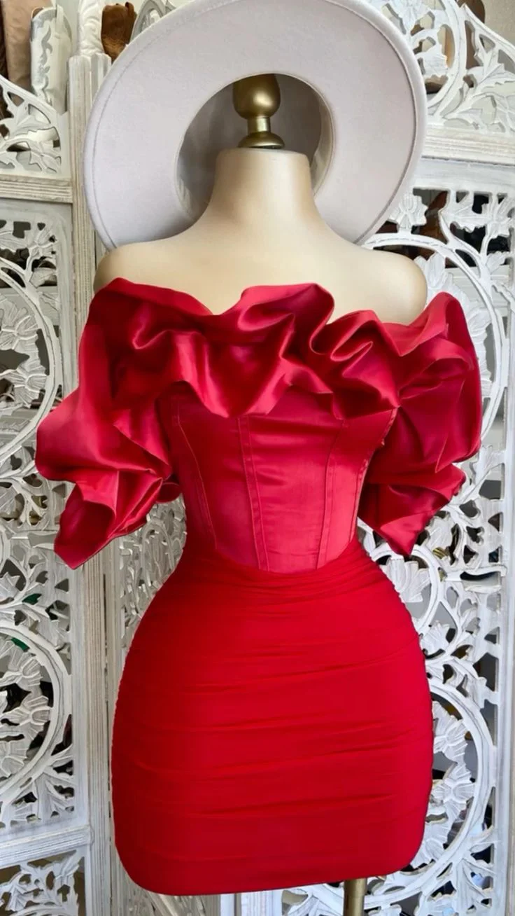 Pretty Sheath Off The Shoulder Short Red Sequin Formal 8th Grade Homecoming Dress Summer Middle School Hoco Dresses Birthday Outfits W1110 - Deanwangkt