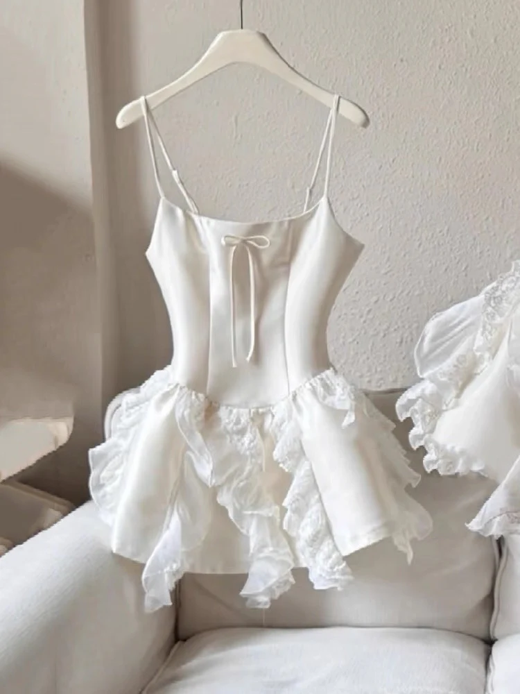 Cute A line Spaghetti Straps White Satin Formal Homecoming Dresses 8th Grad Dance Graduation Dress Short Hoco Dresses DH2622 - Deanwangkt