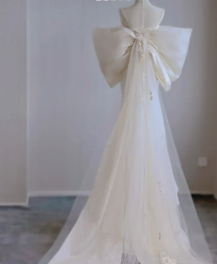 Dreamy Mermaid Strapless Long Satin Wedding Dresses Summer Brides Dress DP436 - Deanwangkt