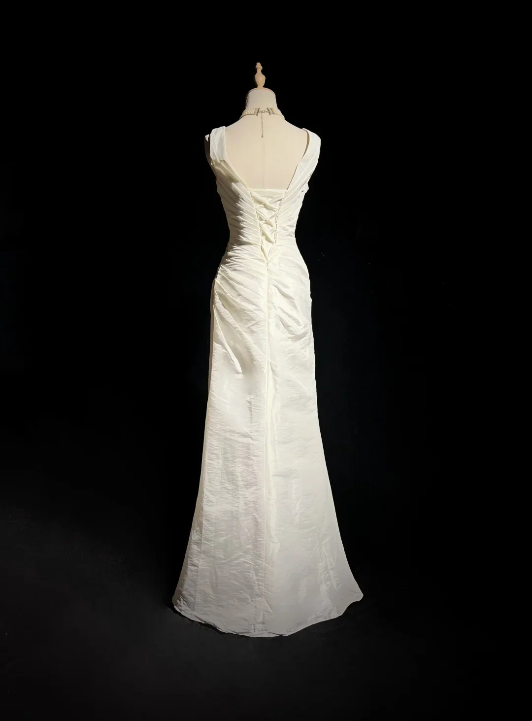 Unique Wedding Dress Mermaid V Neck White Taffeta Appliques 90s Wedding Dresses Vintage Bridal Gowns DH1165 - Deanwangkt