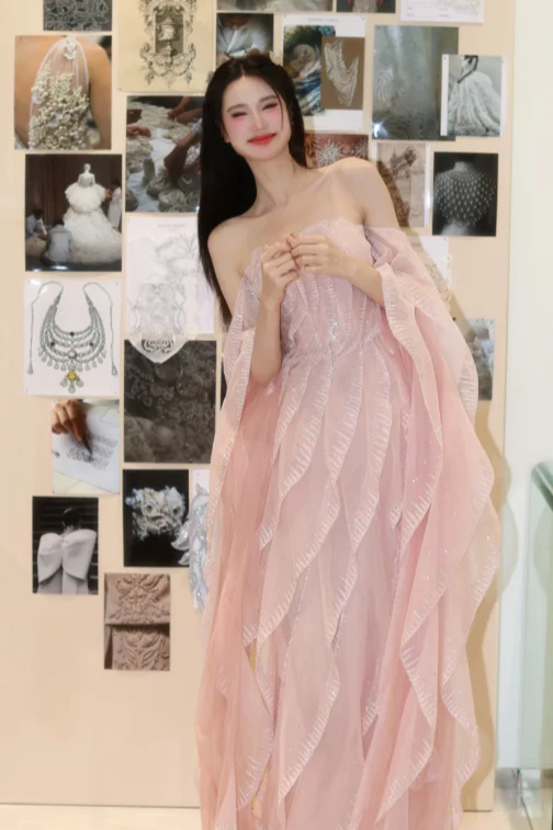 Sweet Strapless Sheath Long Prom Dresses Tulle Pink Evening Dresses DP3694 - Deanwangkt