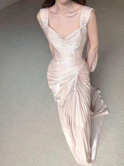 Stunning Blush Pink Sheath Formal Evening Dress Satin Strap Birthday Dress Elegant Graduation Dress DP2835 - Deanwangkt